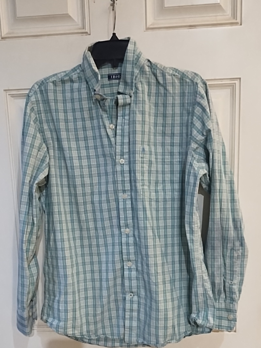Izod Light Green and Blue Plaid Button-Down Shirt